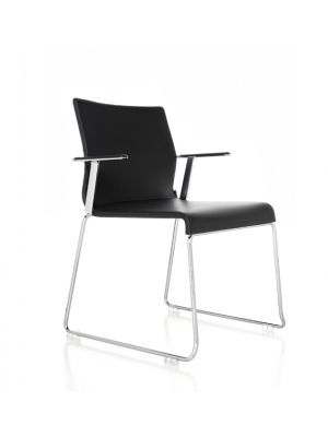 Stick Skid Chair by Icf For Office Top Quality - Black Leather