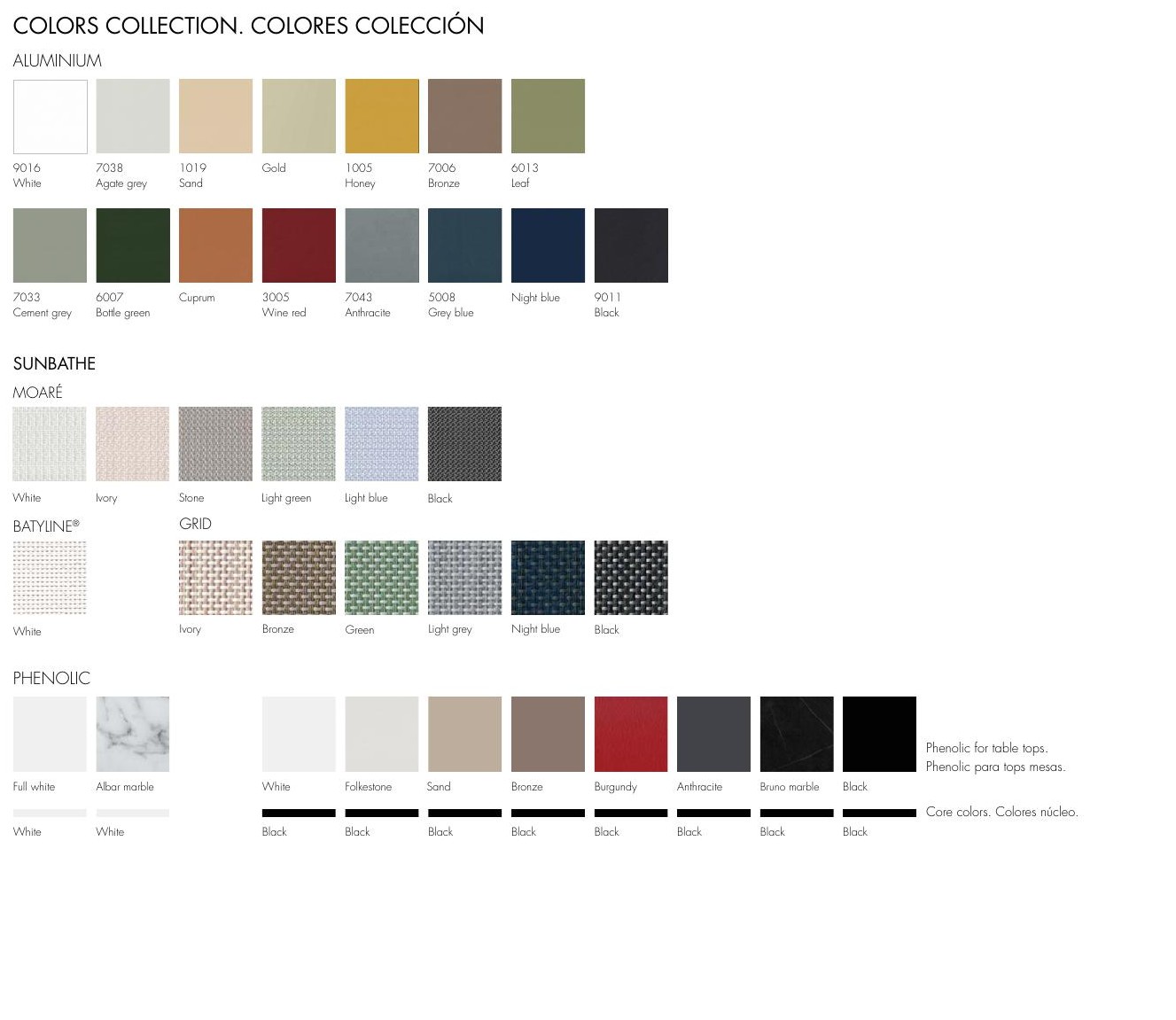 Colours and finishes