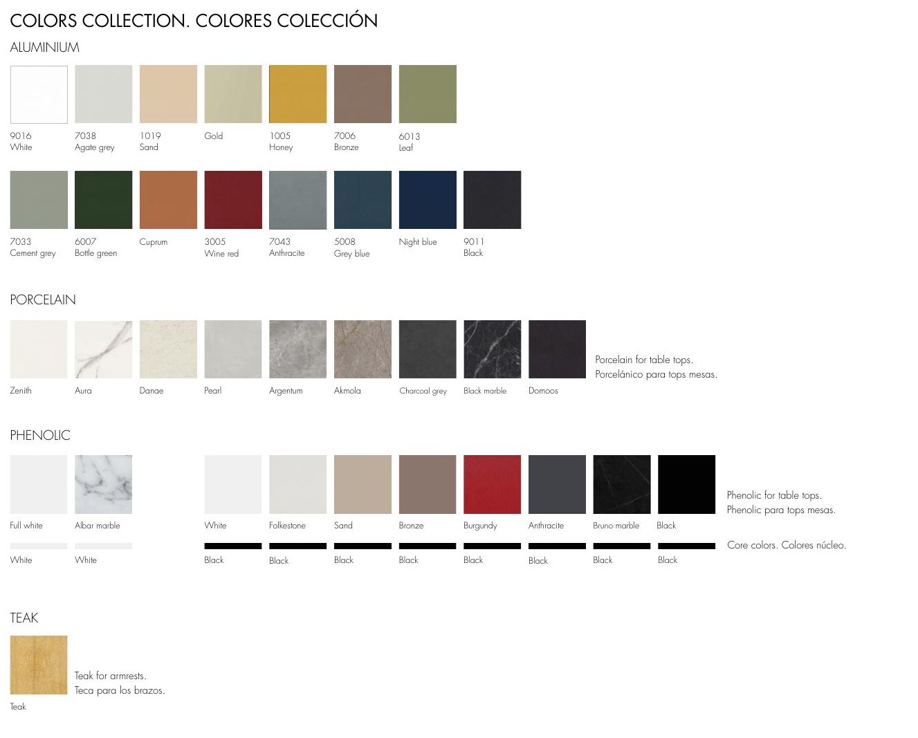 Colours and finishes