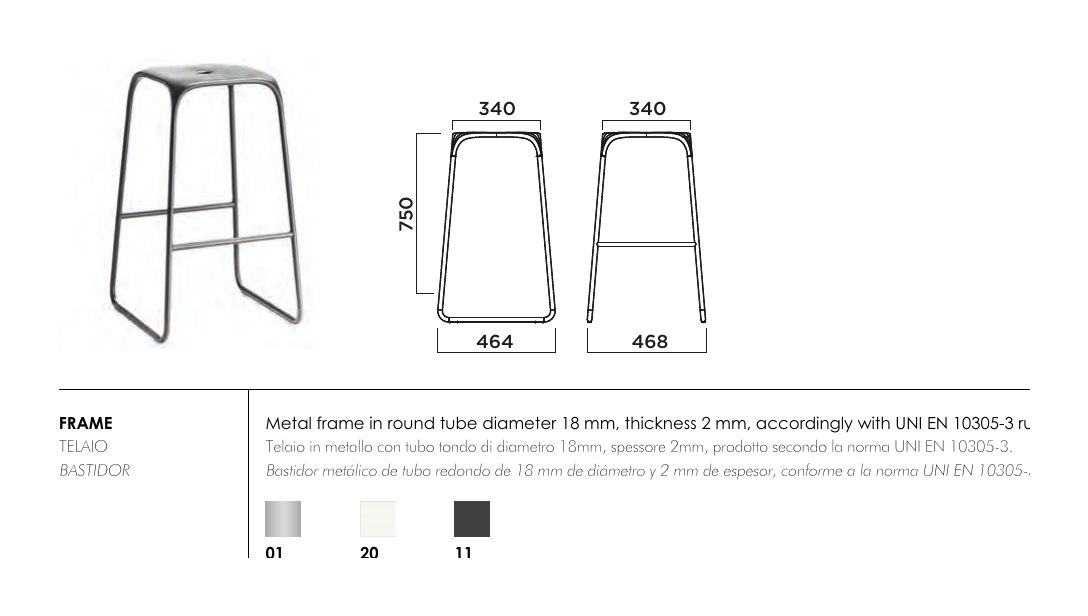 Bobo Bar Stool — dimensions & frame colours