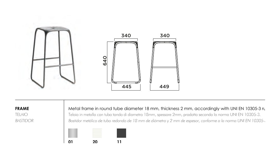 Bobo Kitchen Stool — dimensions & frame colours