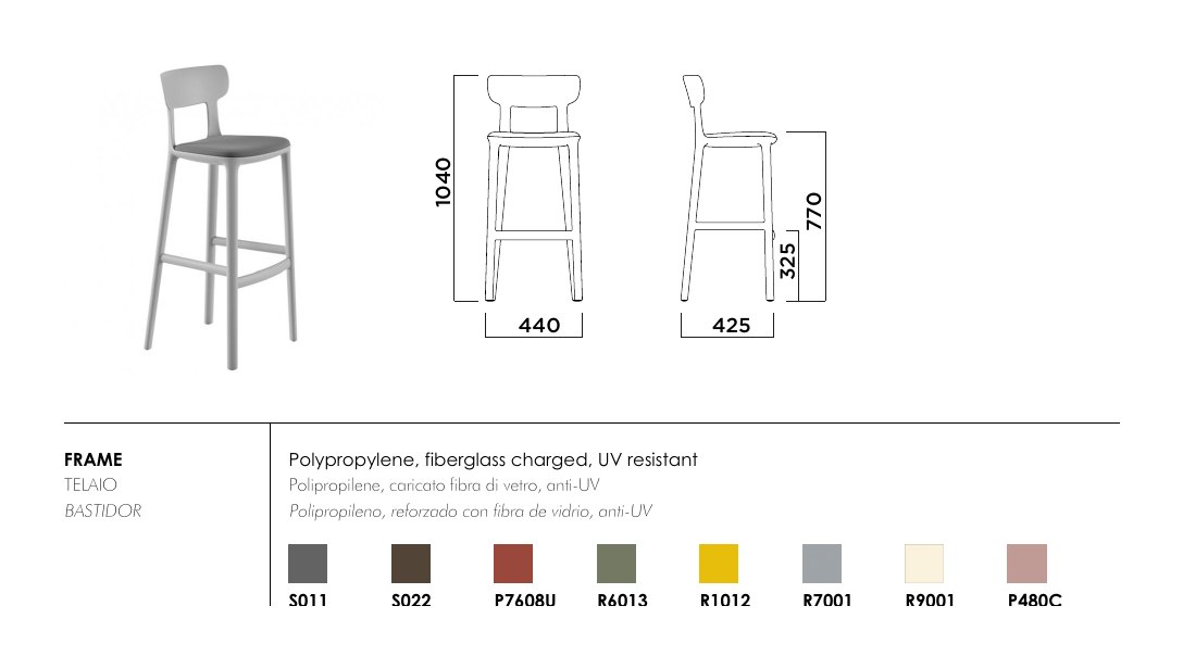 Canova Bar Stool — dimensions & frame colours