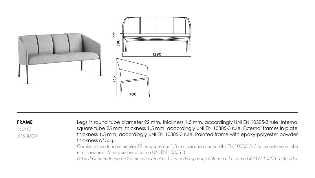 Demoiselle Sofa — dimensions & frame colours