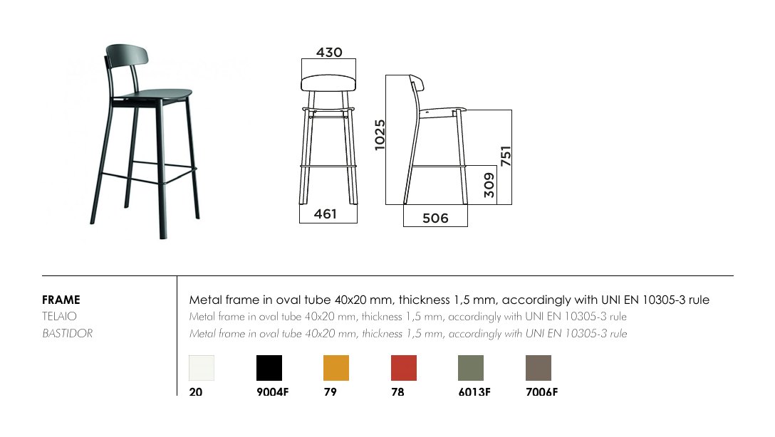 Feluca Pop Bar Stool — dimensions & frame colours