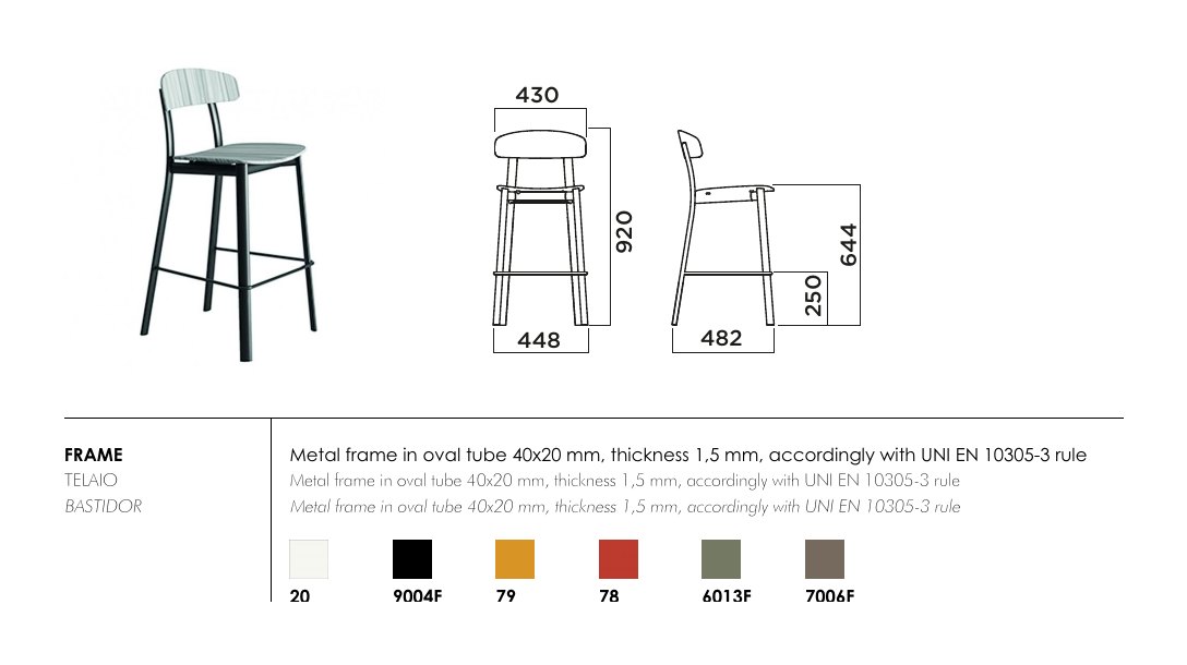 Feluca Kitchen Stool — dimensions & frame colours