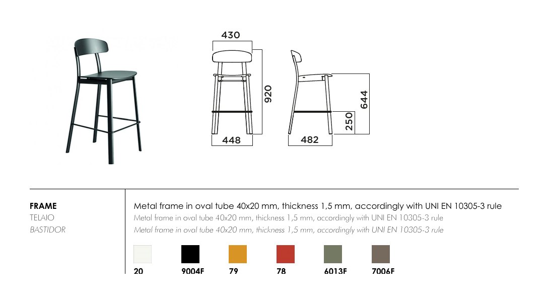 Feluca Pop Kitchen Stool — dimensions & frame colours