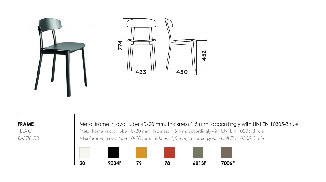 Feluca Pop — dimensions & frame colours