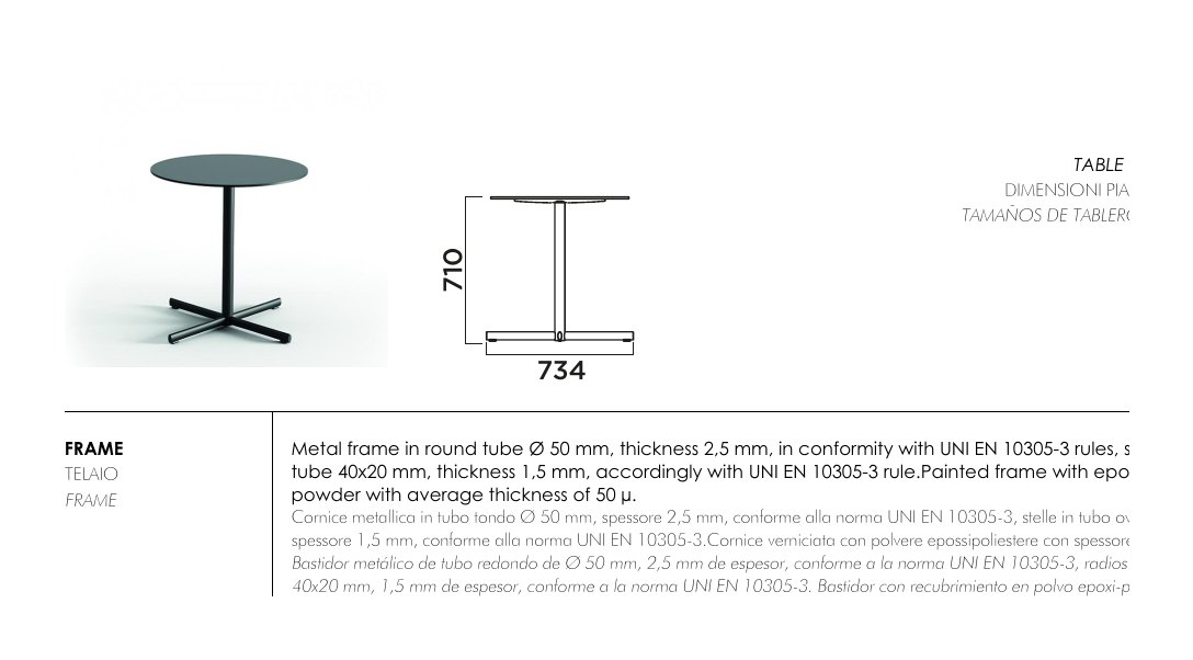 Feluca Table 4 stars — dimensions & frame colours