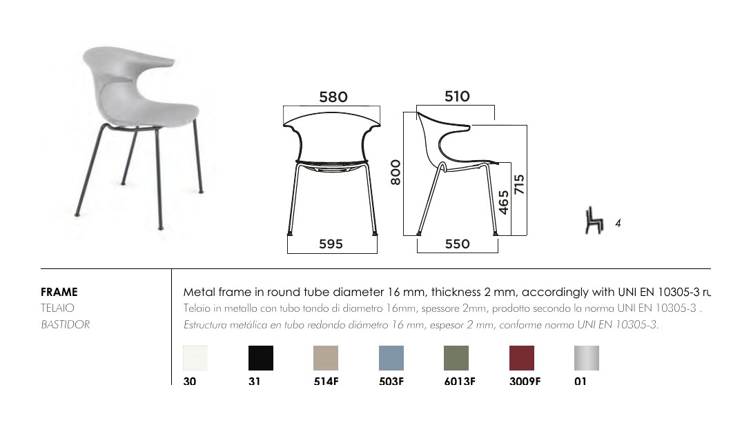 Loop Mono 4 Legs — dimensions & frame colours