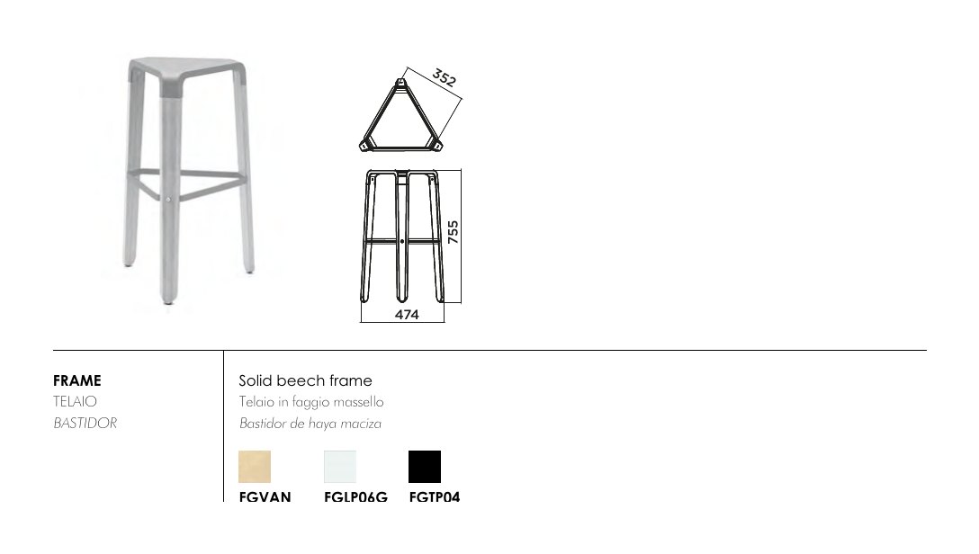 Picapau Bar Stool — dimensions & frame colours