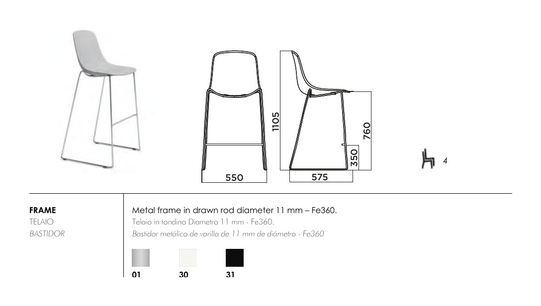 Pure Loop Binuance Bar Stool — dimensions & frame colours