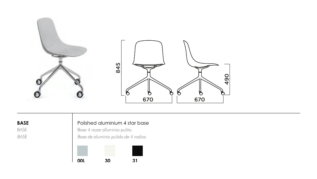 Pure Loop Binuance Swivel with castors — dimensions & frame colours