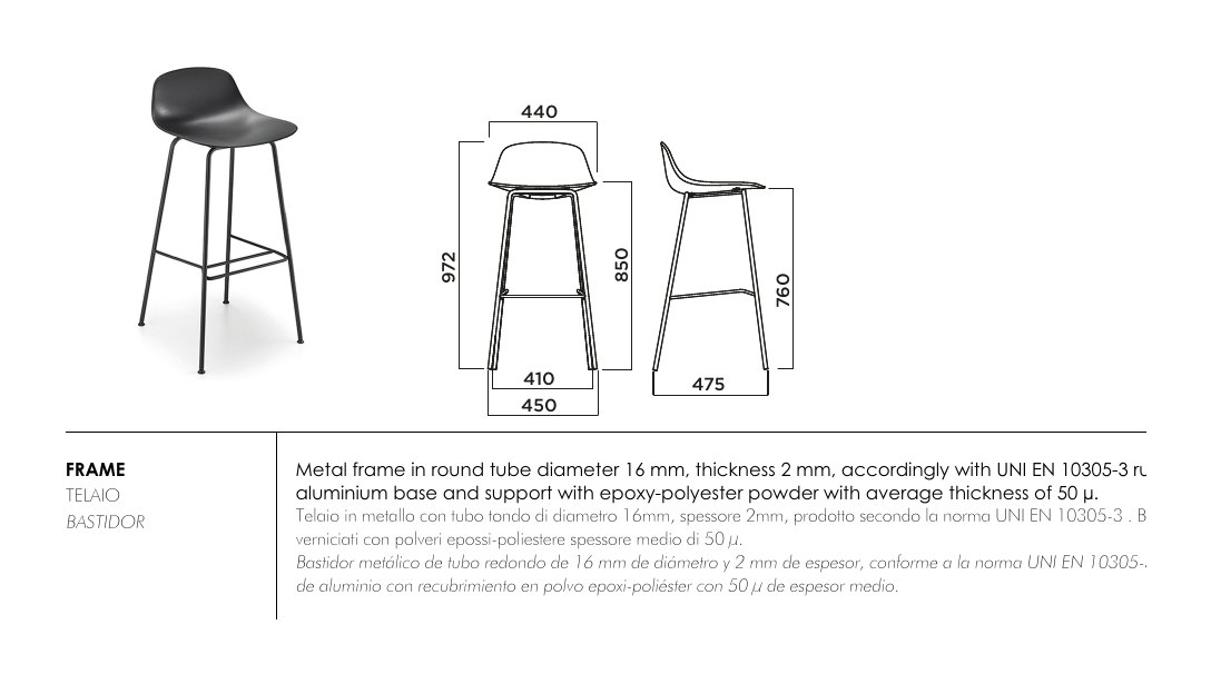 Pure Loop Mini 4 Legs Bar — dimensions & frame colours