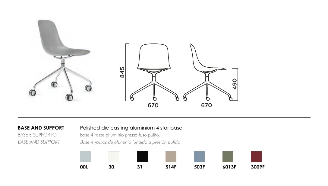 Pure Loop Mono Swivel With Castors — dimensions & frame colours