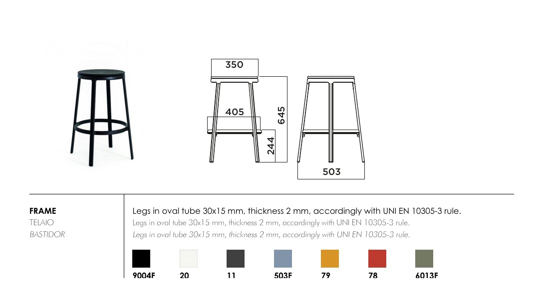 Round&Round Kitchen Stool — dimensions & frame colours