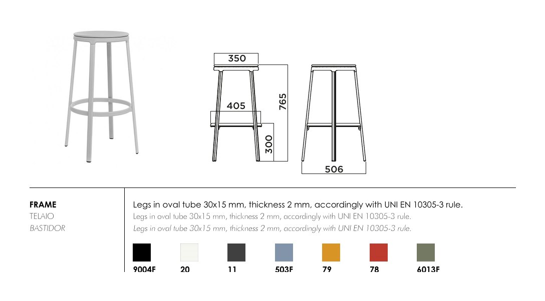 Round&Round bar stool — dimensions & frame colours