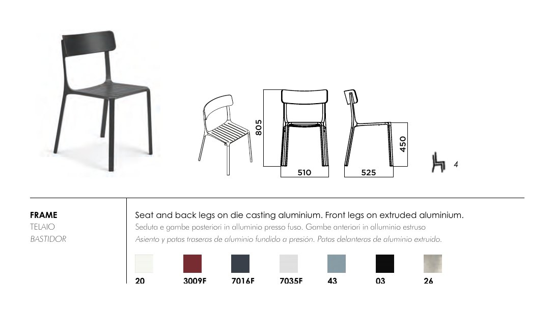 Ruelle Outdoor — dimensions & frame colours