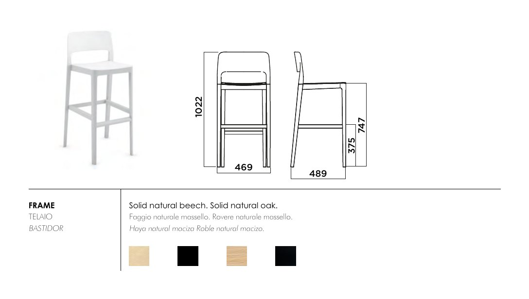 Settesusette bar stool — dimensions & frame colours