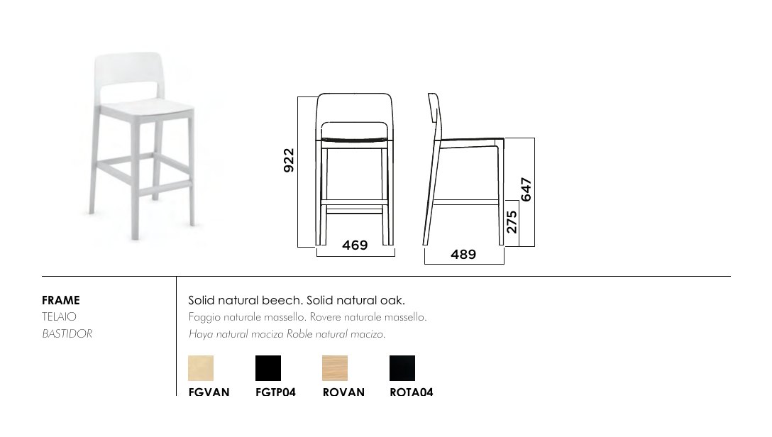 Settesusette Kitchen Stool — dimensions & frame colours