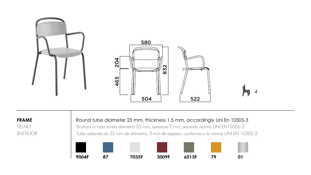 Skol wood with arms — dimensions & frame colours