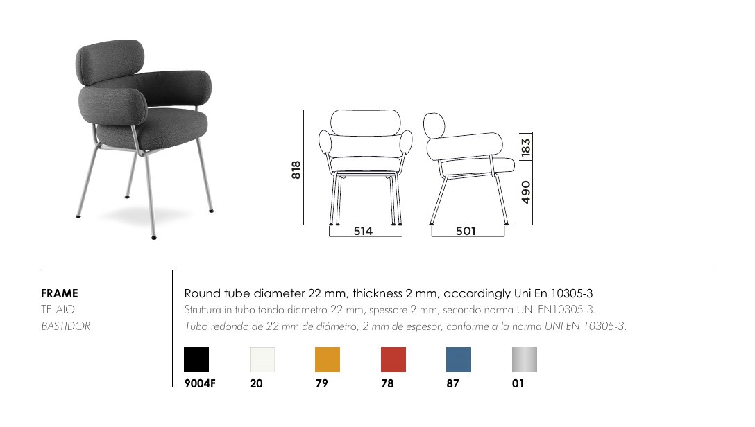 Takumi armchair — dimensions & frame colours