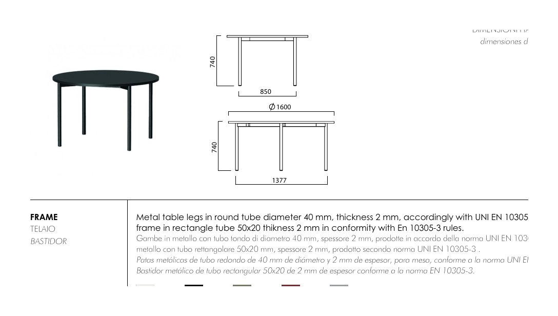 Versable round — dimensions & frame colours
