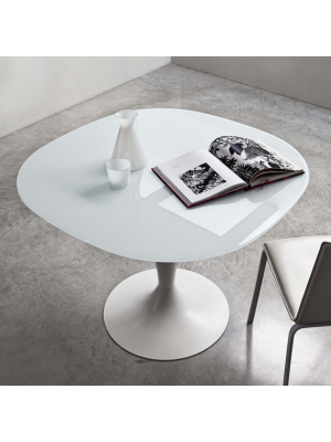 Sales Online Flûte Shaped H. 74 Table Tempered Glass Top with Metal Base by Sovet.